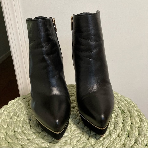 LE SILLA Black Leather/ Suede Point Toe Platform Stiletto Heel Ankle Boots - Picture 4 of 9